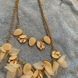 New York & Company Gold and Cream Floral Necklace